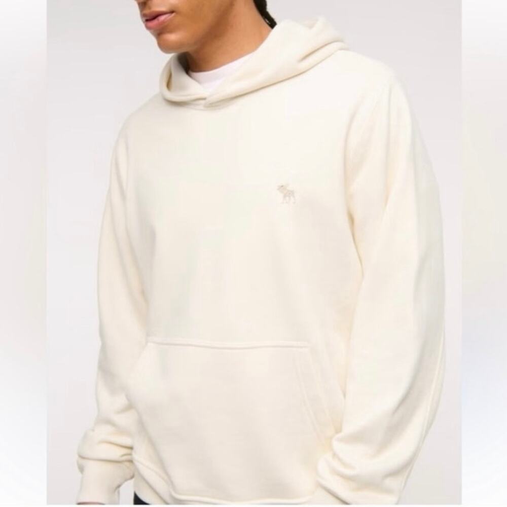 Abercrombie & Fitch White Pullover Hoodie Moose Logo Muscle Fit Mens Medium